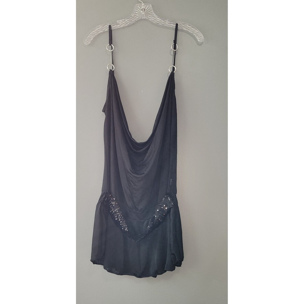 Sexy Women Black‎ Loose Dressy Stretch Tunic with Spaghetti Straps Medium N8498